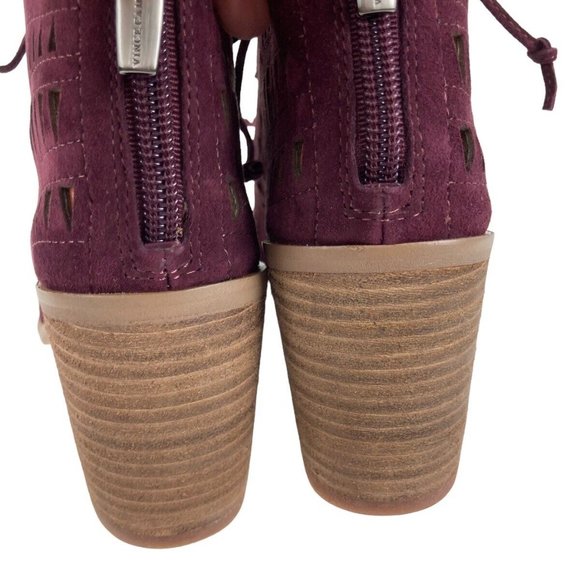 *Vince Camuto Tarita Cut Out Lace Up Burgundy Suede Open Toe Heel Bootie Size 6 - Picture 14 of 16